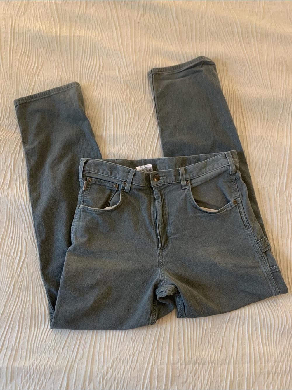Carhartt B159 DMS Dark Olive Lightweight Canvas Carpenter Jeans, size 33x31